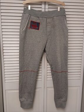 Evisu Gray Sweatpants with Red Stitching Accent